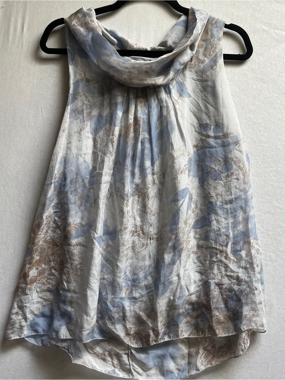 Elena Baldi 100% Silk Floral Watercolor Cowl Neck Sleeveless Blouse L
